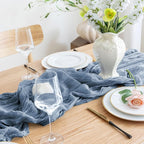 Asee'm 4pcs Cheesecloth Table Runner 120 Inches Long Dusty Blue Boho Gauze Cheese Cloth Runner 10FT Rustic Sheer Table Runners for Christmas Wedding Party Baby Shower Spring Easter Decoration
