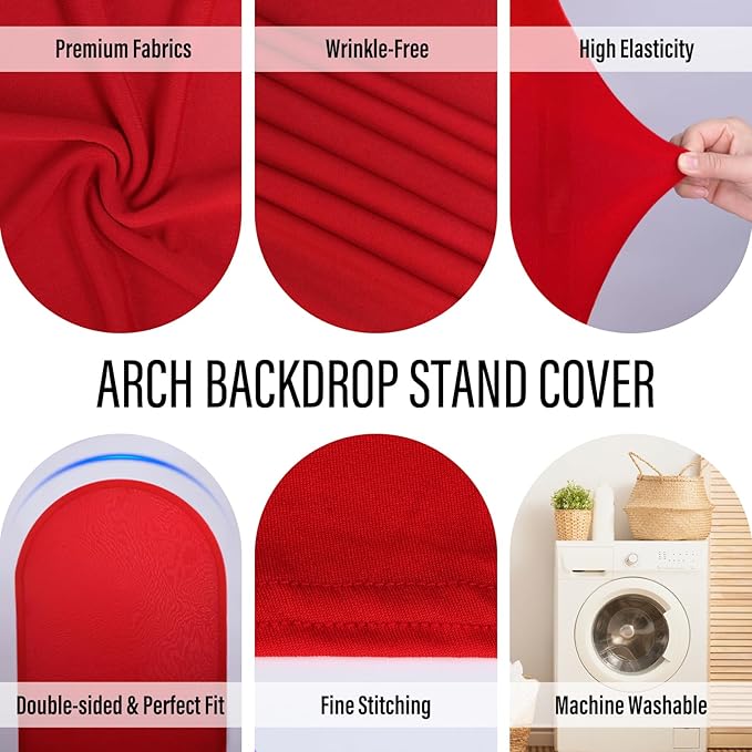 LEBENGURU Upgraded 5FT Wedding Arch Cover, Red Spandex Fitted Arch Backdrop Cover, Round Top Chiara Stand Covers for Birthday Party Baby Shower Banquet Balloon Décor