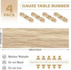 Aktor 4 Pack Beige Table Runner Boho Cheesecloth Table Runner Semi Sheer Gauze Fabric Runners for Wedding Birthday Baby Shower Party Boho Table Decoration（Beige）