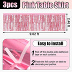 3 Pack 29x108 Inch Pink Foil Fringe Table Skirts Metallic Banner for Tinsel Streamer Garland Backdrop for Parade Floats Wedding Thanksgiving Birthday Christmas Halloween Party Decoration