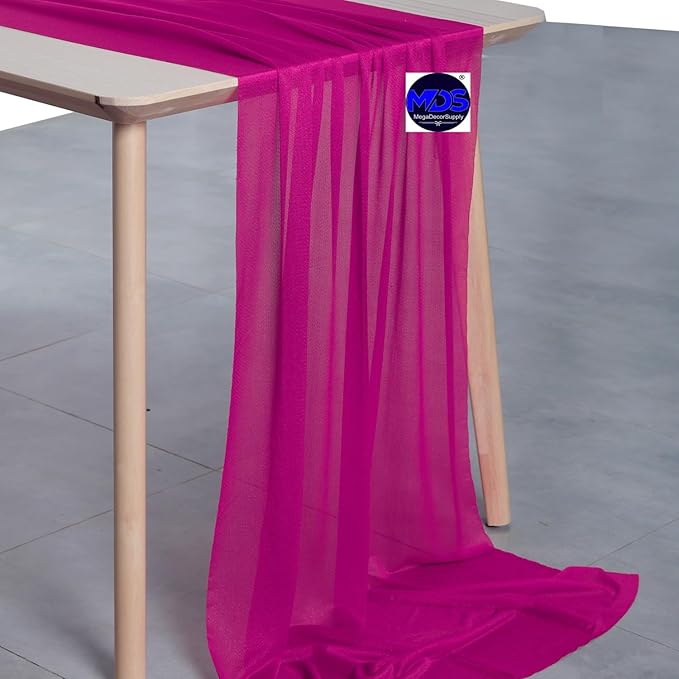MDS Halloween Chiffon Table Runner - 15 Pack, 29 x 120 Inches, 10ft Each - Sheer Spooky Table Runners for Haunted House Parties, Trick-or-Treat Tables, Witchy Décor, Wedding & Events - Magenta