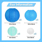 12Pcs Blue and White Paper Lanterns Assorted Sizes (6" 8" 10" 12") for Home Decor, Wedding, Birthday, Underwater Themed Party Decorations, Hanging Chinese Japanese Paper Lantern (3 Blue Colors)