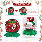 12Pcs Christmas Ugly Sweater Party Decorations Ugly Sweaters Honeycomb Centerpieces Xmas Table Topper Christmas Table Centerpieces for Merry Christmas Winter Holidays Party Supplies