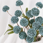 Waipfaru 10pcs Fake Silk Pompon Mum Artificial Flowers, Bulk Faux Mini Chrysanthemums with 2pcs Eucalyptus Stems, for Centerpieces Wedding Fillers Champagne Arrangements Shower Decorations, Blue