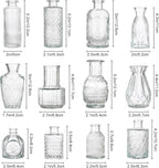 12 Pcs Small Glass Bud Vase Set of，Mini Vintage Vases in Bulk, Clear Bud Vases for Centerpieces， Rustic Wedding Decorations，Home Table Flower Décor.