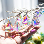 50mm Sun Catchers with Crystals, 10 Pcs Hanging Crystals Suncatchers for Windows, Colored Horns Crystal Prisms,Glass Pendant Suncatchers for Chandeliers, Garden, Christmas Tree Decor