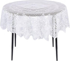 Juvale Round Lace Tablecloth - 59-Inch White Polyester - Scalloped Edge Circle Tablecloth with Floral Overlay & Vintage Decor for Wedding Receptions & Home