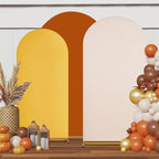 SoarDream Double-Sided Wedding Arch Backdrop Cover 6FT 6.6FT 7.2FT Set of 3 Spandex Fitted Arch Wall Stretchy Backdrop Covers Yellow Beige Pumpkin for Fall Decoration Birdal Shower Stand Decorations