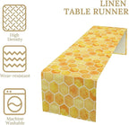 Honeycomb Bee Table Runner, Cute Abstract Geometric Yellow Honeycombs Print Table Cover for Kitchen Dining Table Indoor Outdoor Party Decor, 13x70inch