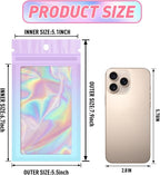 Funfery 100 Pack Gradient Holographic Bags,Mylar Resealable Bag with Zipper,Clear Window Packaging Pouch,Smell Proof Bags for Food Storage,Sample Jewelry Baggies(5.5x7.9In,Purple Blue)