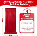 20x10ft Shimmer Red Sequin Backdrop Curtain for Parties, Thick Wrinkle Free Glitter Backdrop Drapes Photo Back Drop Curtains for Birthday Wedding Christmas Photography Background-4 Panels 5x10ft