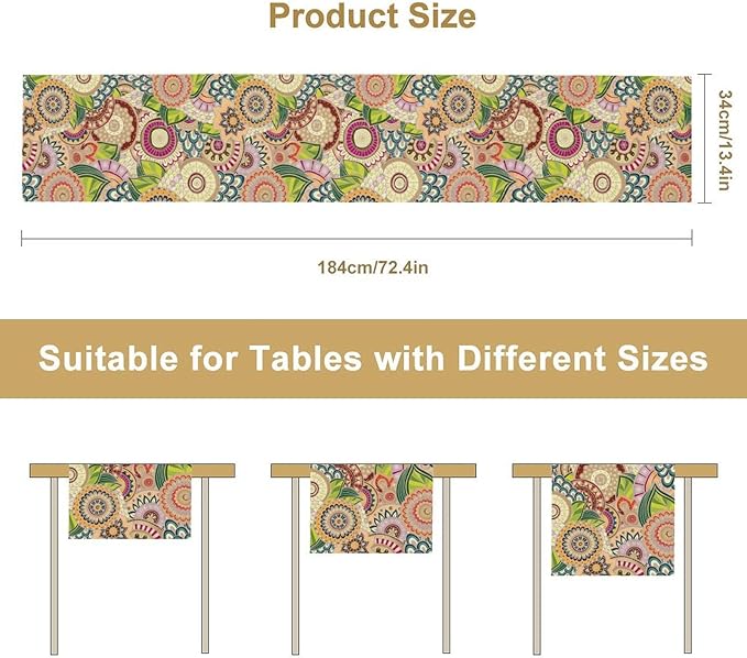Boho Floral Table Runner,Retro Bohemian Flower Table Runner for Kitchen Dining Table Home Party Decoration 13x90 Inch