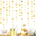 Gold 14th Birthday Decorations Number 14 Circle Dot Star Garland Metallic Hanging Streamer Banner Backdrop for Girls Boys Happy 14 Years Old Fabulous Birthday Fourteen Anniversary Party Supplies