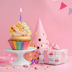 Aimyoo Pink Birthday Wrapping Paper Roll - 17 Inch X 16.4 Feet - Gold Foil Celebration Cake, Happy Birthday Lettering Design Gift Wrap for Kids, Baby Showers