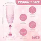 Plastic Champagne Flutes, 100PCS Pink Wine Glasses Goblets Cups Reusable Flute, for Weddings Bachelor Parties Toasting and Events(100, Pink)