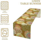 Brown Grey Dahlia Flower Table Runner, Linen Geometric Pattern Floral Table Decor Spring Farmhouse Decorations for Kitchen Dining Holiday Party Decor, 13x60 Inch