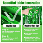 3 Pack 29 x108 Inch Green Foil Fringe Table Skirts Metallic Banner for Tinsel Streamer Garland Backdrop for Parade Floats Wedding Thanksgiving Birthday Christmas Halloween New Year Party Decoration