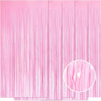 5 Pack Pink Foil Curtain Backdrop 3.2ft x 8.2ft Tinsel Foil Fringe Curtains Macaron Photo Booth Streamer Backdrop for Party Decorations Birthday Baby Shower Bachelorette Holiday Decor (Pastel Pink)