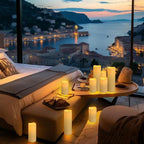 Set of 24 Waterproof Outdoor Flameless Candles,Realistic LED Candles with 4 Remote and Timer,(H 4" 5" 6" x D 2.2"),for Halloween Wedding Festival Decor.