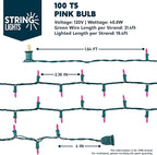 Joiedomi Pink Christmas String Lights,200(2x100) 42.8FT Valentines Day Fairy Tree Lights Plug in for Indoor Outdoor Xmas Valentines Decor Patio Holiday Theme Party Yard House,Green Wire