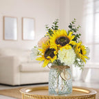 Artificial Sunflower Bouquets - Silk Fake Flowers with Vase, Centerpieces for Dining Room and Coffee Table Decor