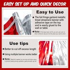 4 Pack 10 Ft Red and Silver Foil Fringe Garland Metallic Streamers Tinsel Banner Wall Hanging Garland Backdrop for Parade Floats, Halloween, Christmas, Thanksgiving, New Year Party Decorations