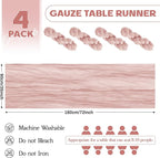 Aktor 4 Pack Dusty Pink Table Runner Boho Cheesecloth Table Runner Semi Sheer Gauze Fabric Runners for Wedding Birthday Baby Shower Party Boho Table Decoration（Dusty Pink）