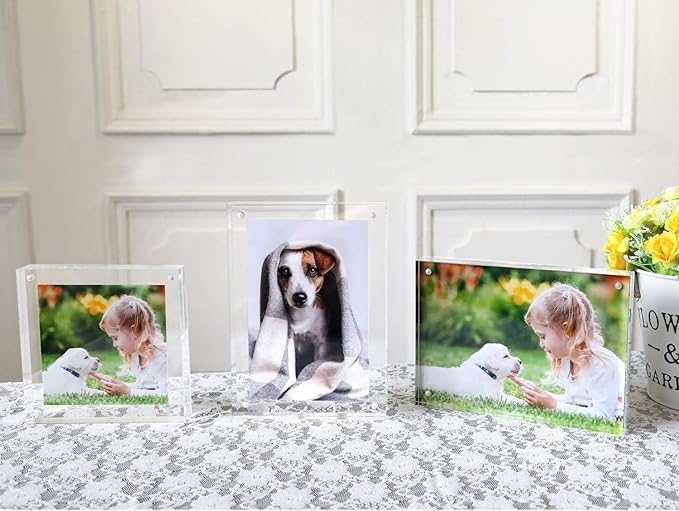 Magicool Premium Acrylic Photo Frame- Magnet Photo Frame -Double Sied Thick Desktop Frames (5x7 5 Pack)