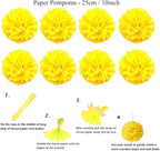 ZERODECO Party Decoration, 21 Pcs Yellow Hanging Paper Fans Pom Poms Flowers, Garlands String Polka Dot and Triangle Bunting Flags for Minnie Mouse Birthday Parties Baby Showers Wedding
