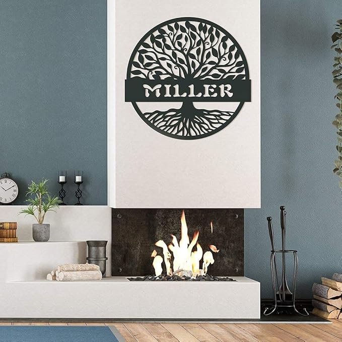 RealSteel Personalized Metal Wall Art - Custom Tree of Life Design with Family Name - Circular Metal Sign - Personalized Wedding, Anniversary, or Housewarming Gift (36")