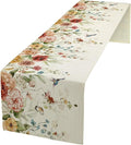 Rustic Floral Table Runner, Watercolor Flower Leaves Hummingbird Butterfly Farmhouse Kitchen Dinning Table Runner for Indoor Outdoor Home Wedding Party Holiday, 13x36 Inch