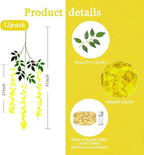 12 Pack Yellow Wisteria Hanging Flowers Garland with Lights, 3.44 Feet Artificial Flower Vines, Fake Wisteria, Artificial Vines Hanging Garland for Backdrop Outdoor Patio Garden Decor