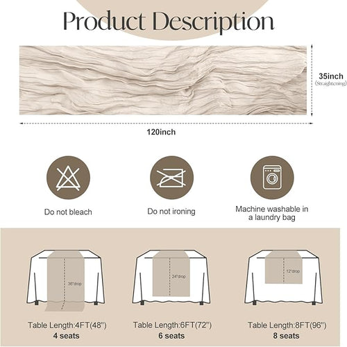 2 Pcs Begie Cheesecloth Table Runner - 120 inch 10FT Boho Rustic Gauze Cheese Cloth Table Runner Decor for Spring Summer Party Wedding Birthday Baby Bridal Shower Home