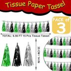 3P Black Silver Green Metallic Fringe Tassel Banner Garland Foil Tinsel Streamer Wall Hanging Curtain Backdrop Banner for Parade Floats, Graduation Decorations, Halloween, Christmas Decorations
