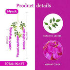 24 Pack Purple Red Wisteria Hanging Flowers Garland, 3.77 Feet Artificial Flower Vines, Fake Wisteria, Artificial Vines Hanging Garland for Backdrop Outdoor Yard Garden Decor