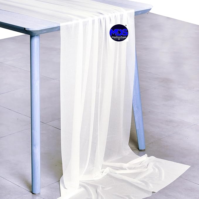 MDS Halloween Chiffon Table Runner - 15 Pack, 29 x 170 Inches, 14ft Each - Sheer Spooky Table Runners for Haunted House Parties, Trick-or-Treat Tables, Witchy Décor, Wedding & Events - Ivory
