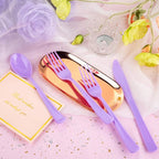 WDF 160 Piece Purple Plastic Silverware - Heavy Duty Purple Silverware Includes 80 Forks, 40 Spoons, 40 Knives, Lavender Plastic Utensils Perfect for Wedding, Party