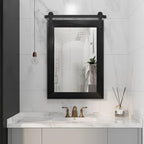COGOOD Farmhouse Barn Door Mirror - 21 x 30 Rustic Wood Framed Wall Mirror for Bathroom, Living Room, Entryway Wall Decor (Black)