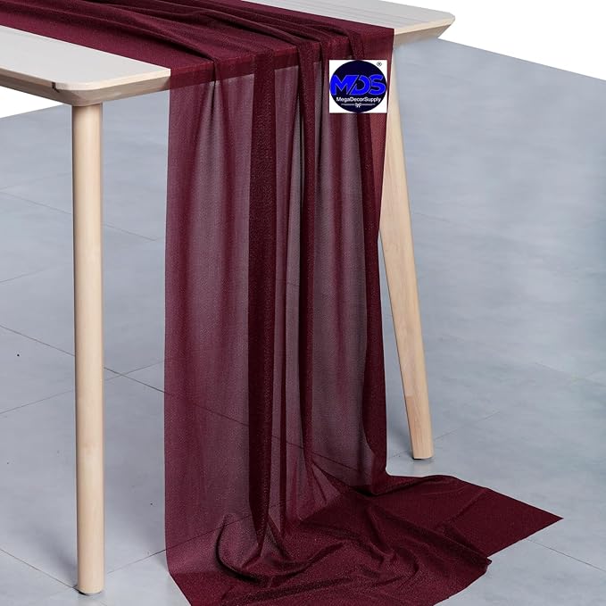 MDS Halloween Chiffon Table Runner - 5 Pack, 29 x 170 Inches, 14ft Each - Sheer Spooky Table Runners for Haunted House Parties, Trick-or-Treat Tables, Witchy Décor, Wedding & Events - Burgundy