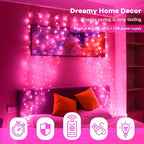 HXWEIYE 300LED Fairy Curtain Lights, 9.8x9.8Ft USB Plug-in 8 Modes Christmas String Hanging Lights with Remote for Bedroom Backdrop Wedding Party Indoor Wall Decor, Pink