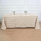 Efavormart 90"X132" Beige Grandiose 3D Rosette Satin Rectangle Tablecloth for Wedding Party Event