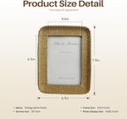 Cuspin Vintage Gold 5x7 Picture Frame, Gold Metal Rattan Textured Hand-Crafted Photo Frame with Glass Front Antique Picture Frame for Tabletop Display & Wall Display, Retro Design Home Decor