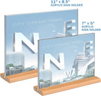 Kersally Acrylic Sign Holder 11 x 8.5'', 4 Pack Double-Sided Clear Table Display Stands with Wood Base,Horizontal Acrylic Frame Menu Flyer Paper Holder for Store, Restaurant, Hotel, Office, Show Fair