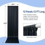 60x12ft Wrinkle Free Black Backdrop Curtain for Wedding Parties,12 Panels 5×12 ft Long Soft Silky Polyester Fabric Backdrop Drapes Black Photo Back Drop Curtains for Party Photography Background Cloth