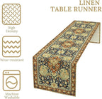 Vintage Boho Floral Table Runner, Elegant Luxurious Rustic Country Farmhouse Navy Blue Gold Retro Flower Pattern for Home Kitchen Table Decor Dining Coffee Room Party Decor 13x90in