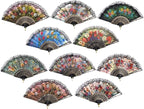 HUNANBANG 4 Pieces Folding Hand Fans Church Wedding Gift, Party Favors, DIY Decoration Gift Size9 Wholesale 4pack (Spanish 4pack)