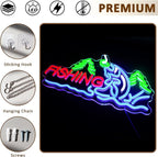 Fishing Neon Sign for Wall Decor, Fish Led Signs for Room, USB Dimmable Neon Lights for Fishing Gear Store Man Cave Bedroom Living Room Game Room Man Cave Party Business Yacht Sign