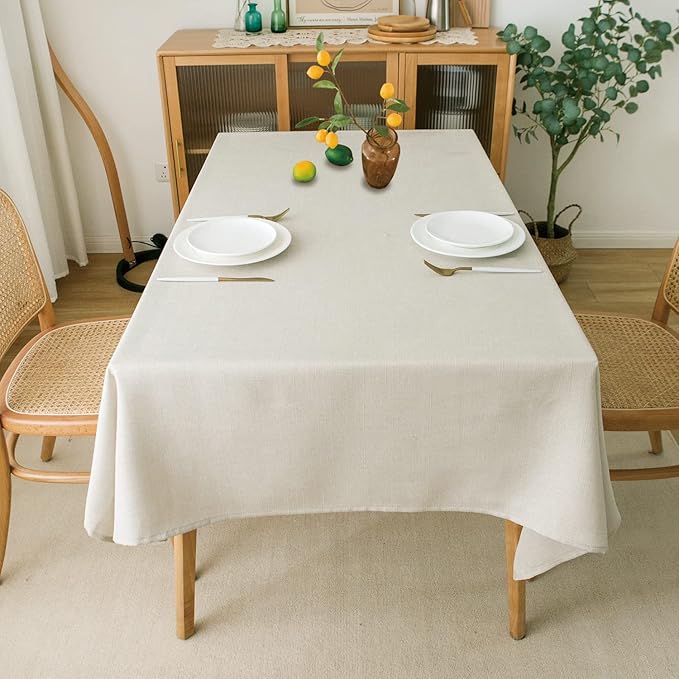 NLMUVW Linen Table Cloth for Square Tables, Rustic Textured Tablecloth Water Resistant Farmhouse Table Cover for Kitchen Dining Coffee, 48 x 48 Inch