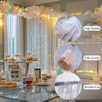 Ledido 10×8ft Tulle Backdrop Curtains with Lights String - 300LED Fairy Lights Sheer Curtain Backdrop for Weddings Baby Shower and Birthday Party Decorations(4 Panels 5×8ft)