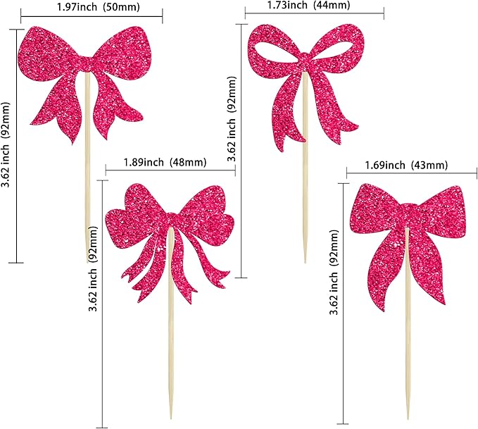 Gyufise 36Pcs Bow Cupcake Toppers Glitter Bowknot Cupcake Picks Bow Tie Birthday Decorations Princess Bow Cupcake Decorations for Bowknot Theme Baby Shower Birthday Party Supplies Rose Red